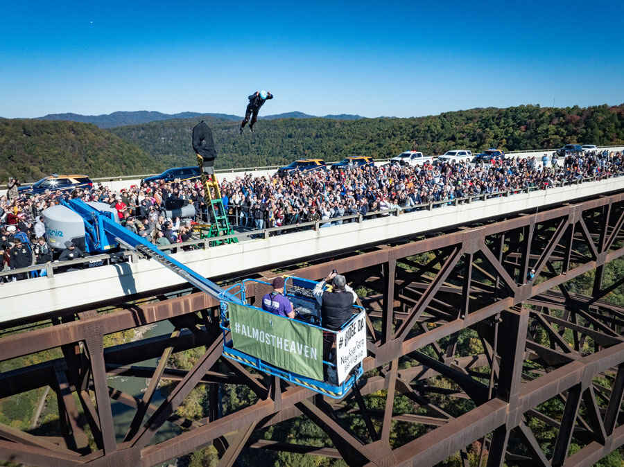 Human catapult launch on Bridge Day