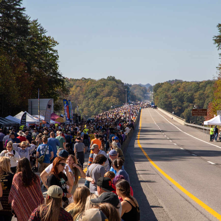 Crowds walking the bridge on Bridge Day
